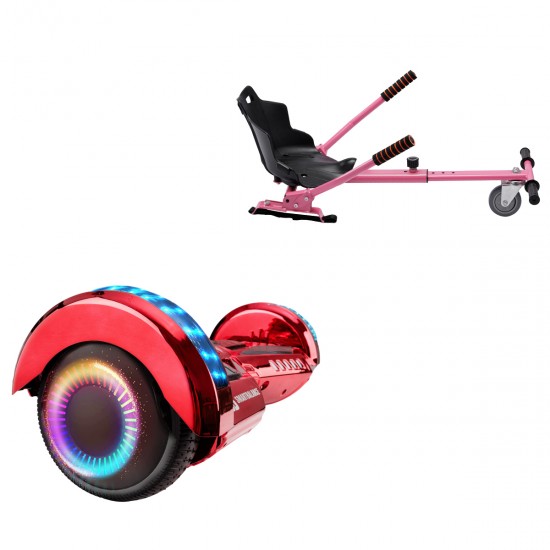 Pachet Hoverboard 6.5 inch cu Scaun Standard, Transformers ElectroRed PRO, Autonomie Extinsa si Hoverkart Ergonomic Roz, Smart Balance