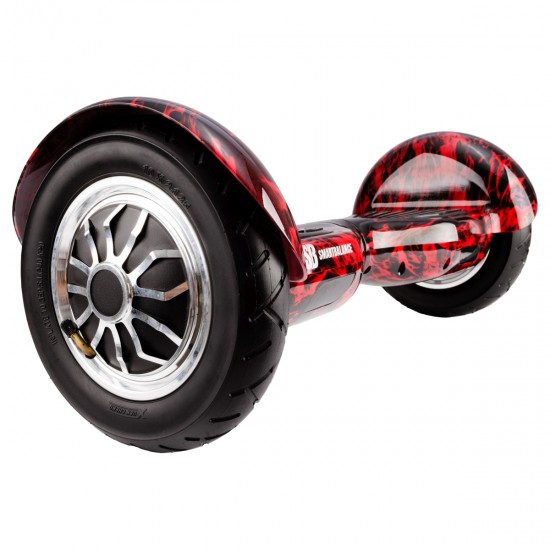 Pachet Hoverboard 10 inch cu Scaun Standard, Off-Road Flame, Autonomie Extinsa si Hoverkart Ergonomic Rosu, Smart Balance 2