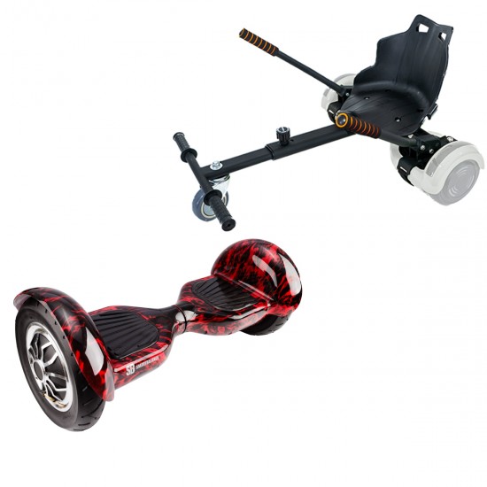 Set Hoverboard 10 inch cu Scaun Standard, Off-Road Flame, Autonomie Extinsa si Hoverkart Ergonomic Negru, Smart Balance