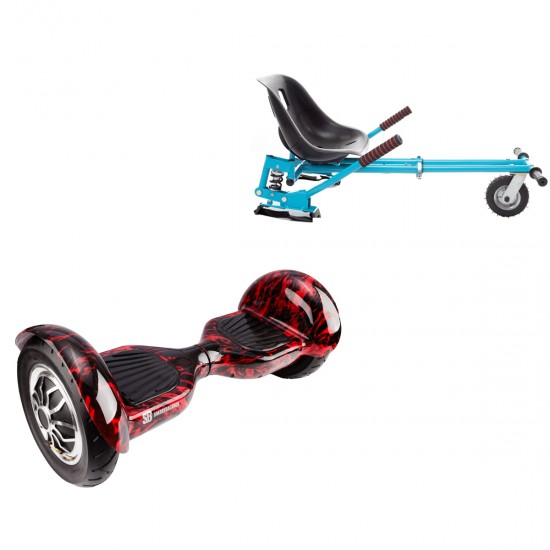 Pachet Hoverboard 10 inch cu Scaun cu Suspensii, Off-Road Flame, Autonomie Extinsa si Hoverkart Albastru cu Suspensii Duble, Smart Balance