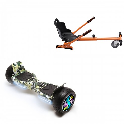 Pachet Hoverboard 8.5 inch cu Scaun Standard, Hummer Camouflage PRO, Autonomie Extinsa si Hoverkart Ergonomic Portocaliu, Smart Balance