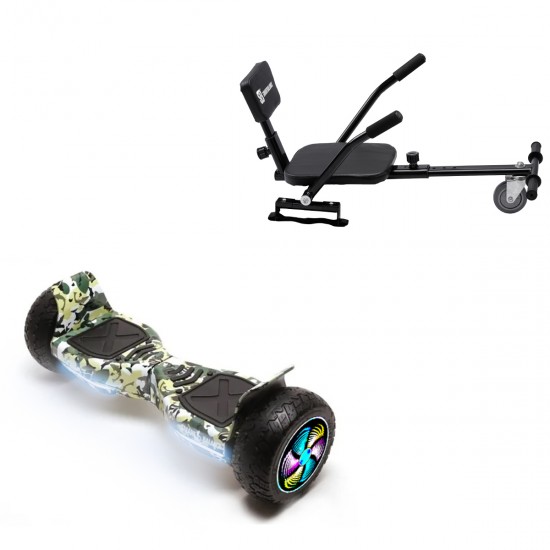 Pachet Hoverboard 8.5 inch cu Scaun Confort, Hummer Camouflage PRO, Autonomie Standard si Hoverkart cu Burete Negru, Smart Balance