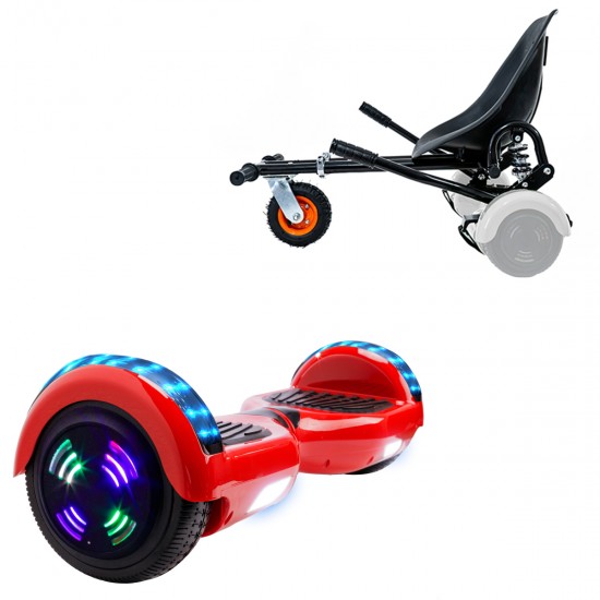 Pachet Hoverboard 6.5 inch cu Scaun cu Suspensii, Regular Red Junior, Autonomie Standard si Hoverkart Negru cu Suspensii Duble, Smart Balance