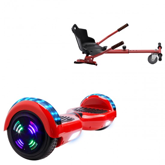 Pachet Hoverboard 6.5 inch cu Scaun Standard, Regular Red Junior, Autonomie Standard si Hoverkart Ergonomic Rosu, Smart Balance