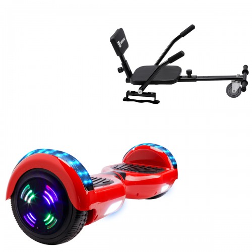 Pachet Hoverboard 6.5 inch cu Scaun Confort, Regular Red Junior, Autonomie Standard si Hoverkart cu Burete Negru, Smart Balance