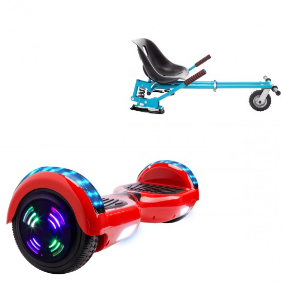 Pachet Hoverboard 6.5 inch cu Scaun cu Suspensii, Regular Red Junior, Autonomie Standard si Hoverkart Albastru cu Suspensii Duble, Smart Balance