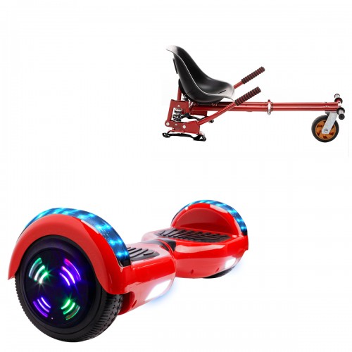 Pachet Hoverboard 6.5 inch cu Scaun cu Suspensii, Regular Red Junior, Autonomie Standard si Hoverkart Rosu cu Suspensii Duble, Smart Balance