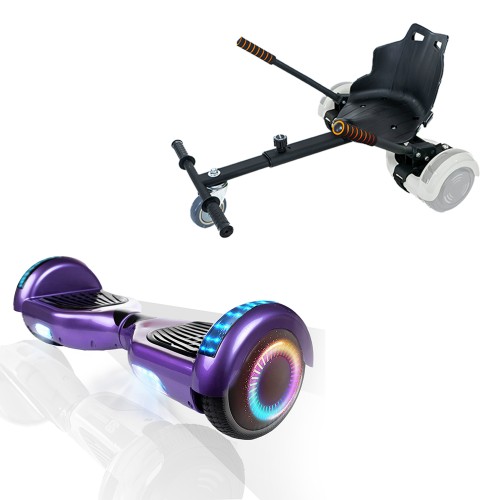 Pachet Hoverboard 6.5 inch cu Scaun Standard, Regular Purple PRO, Autonomie Extinsa si Hoverkart Ergonomic Negru, Smart Balance