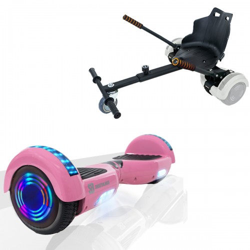 Pachet Hoverboard 6.5 inch cu Scaun Standard, Regular Pink Junior, Autonomie Standard si Hoverkart Ergonomic Negru, Smart Balance