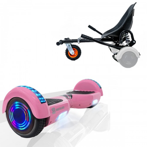 Pachet Hoverboard 6.5 inch cu Scaun cu Suspensii, Regular Pink Junior, Autonomie Standard si Hoverkart Negru cu Suspensii Duble, Smart Balance