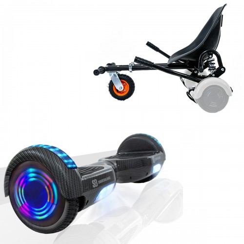 Pachet Hoverboard 6.5 inch cu Scaun cu Suspensii, Regular Carbon Junior, Autonomie Standard si Hoverkart Negru cu Suspensii Duble, Smart Balance