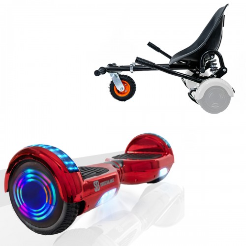 Pachet Hoverboard 6.5 inch cu Scaun cu Suspensii, Regular ElectroRed Junior, Autonomie Standard si Hoverkart Negru cu Suspensii Duble, Smart Balance