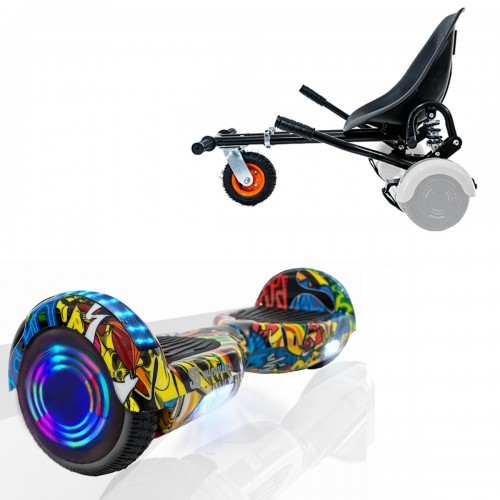 Pachet Hoverboard 6.5 inch cu Scaun cu Suspensii, Regular HipHop Junior, Autonomie Standard si Hoverkart Negru cu Suspensii Duble, Smart Balance