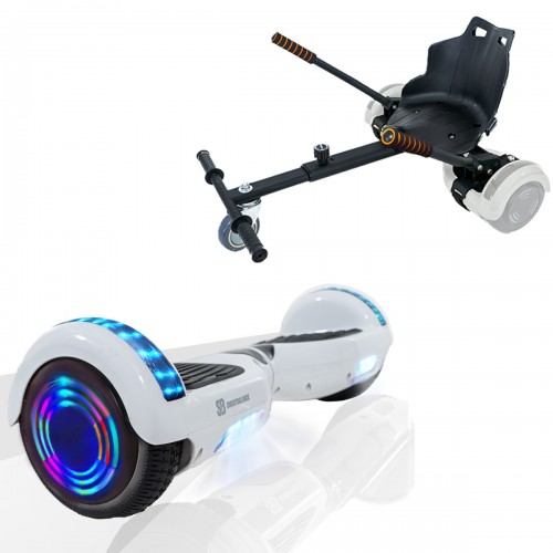 Pachet Hoverboard 6.5 inch cu Scaun Standard, Regular White Pearl Junior, Autonomie Standard si Hoverkart Ergonomic Negru, Smart Balance