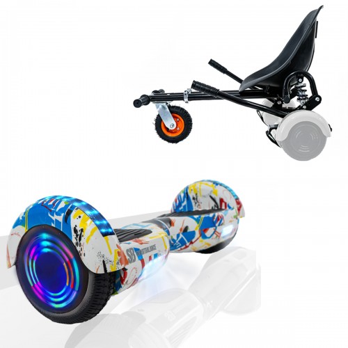 Pachet Hoverboard 6.5 inch cu Scaun cu Suspensii, Regular Splash Junior, Autonomie Standard si Hoverkart Negru cu Suspensii Duble, Smart Balance