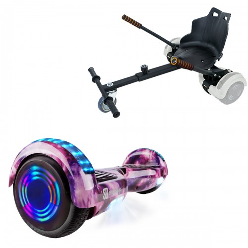 Pachet Hoverboard 6.5 inch cu Scaun Standard, Regular Galaxy Pink Junior, Autonomie Standard si Hoverkart Ergonomic Negru, Smart Balance