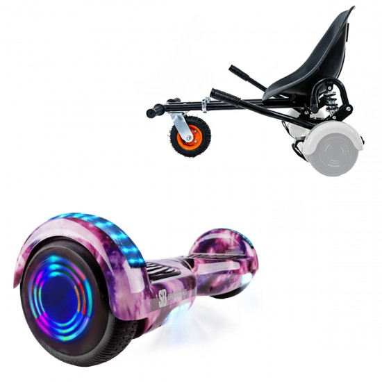 Pachet Hoverboard 6.5 inch cu Scaun cu Suspensii, Regular Galaxy Pink Junior, Autonomie Standard si Hoverkart Negru cu Suspensii Duble, Smart Balance