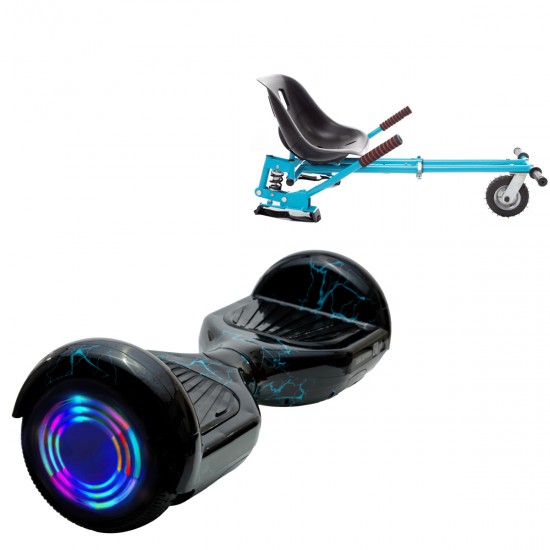 Pachet Hoverboard 6.5 inch cu Scaun cu Suspensii, Regular Thunderstorm Blue Junior, Autonomie Standard si Hoverkart Albastru cu Suspensii Duble, Smart Balance