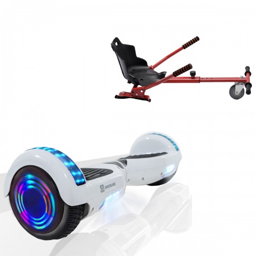 Pachet Hoverboard 6.5 inch cu Scaun Standard, Regular White Pearl Junior, Autonomie Standard si Hoverkart Ergonomic Rosu, Smart Balance