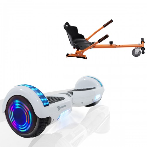 Pachet Hoverboard 6.5 inch cu Scaun Standard, Regular White Pearl Junior, Autonomie Standard si Hoverkart Ergonomic Portocaliu, Smart Balance