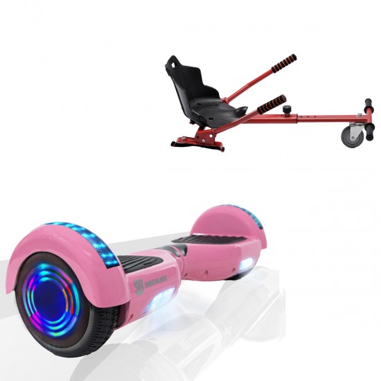 Pachet Hoverboard 6.5 inch cu Scaun Standard, Regular Pink Junior, Autonomie Standard si Hoverkart Ergonomic Rosu, Smart Balance