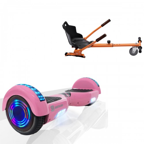 Pachet Hoverboard 6.5 inch cu Scaun Standard, Regular Pink Junior, Autonomie Standard si Hoverkart Ergonomic Portocaliu, Smart Balance