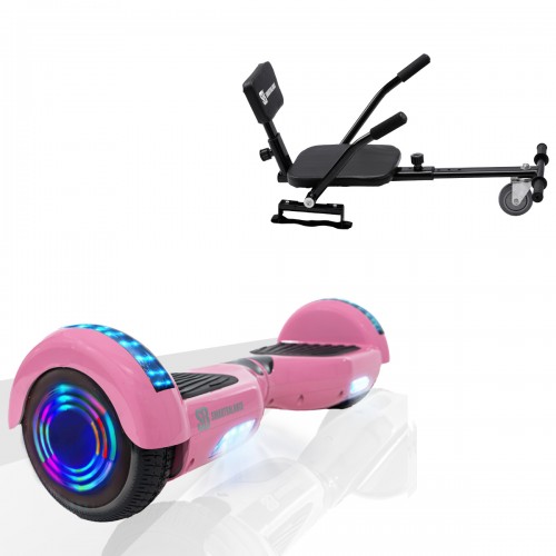 Pachet Hoverboard 6.5 inch cu Scaun Confort, Regular Pink Junior, Autonomie Standard si Hoverkart cu Burete Negru, Smart Balance