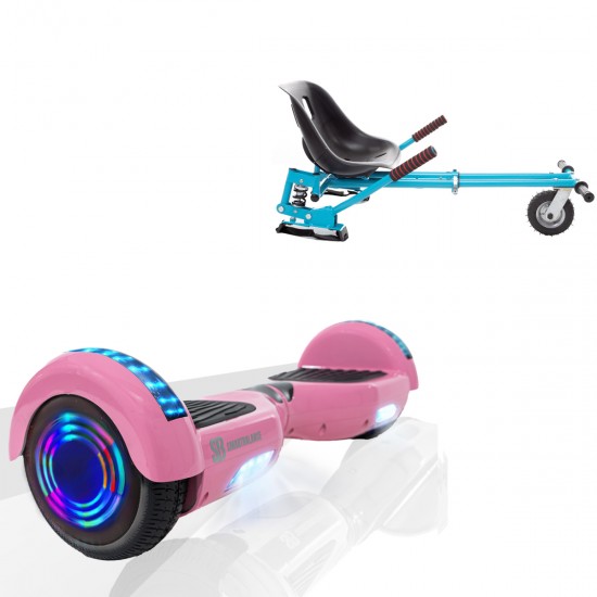 Pachet Hoverboard 6.5 inch cu Scaun cu Suspensii, Regular Pink Junior, Autonomie Standard si Hoverkart Albastru cu Suspensii Duble, Smart Balance