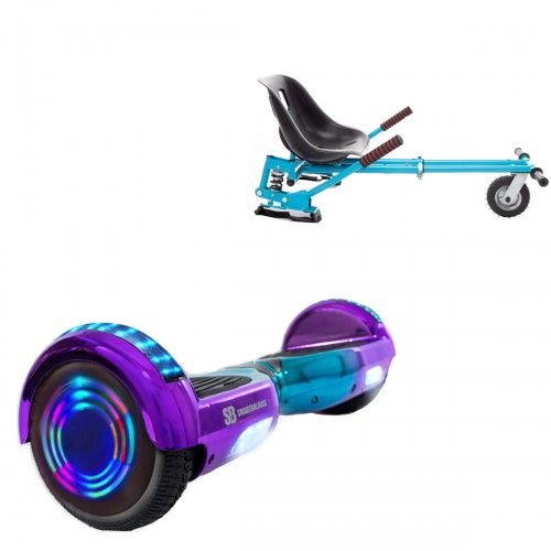 Pachet Hoverboard 6.5 inch cu Scaun cu Suspensii, Regular Dakota Junior, Autonomie Standard si Hoverkart Albastru cu Suspensii Duble, Smart Balance