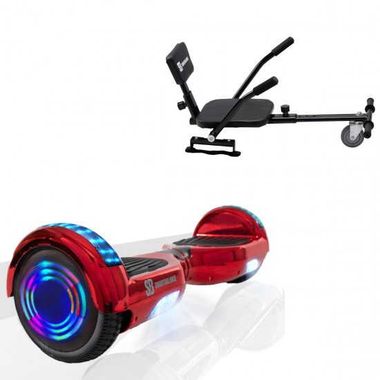 Pachet Hoverboard 6.5 inch cu Scaun Confort, Regular ElectroRed Junior, Autonomie Standard si Hoverkart cu Burete Negru, Smart Balance