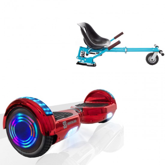 Pachet Hoverboard 6.5 inch cu Scaun cu Suspensii, Regular ElectroRed Junior, Autonomie Standard si Hoverkart Albastru cu Suspensii Duble, Smart Balance