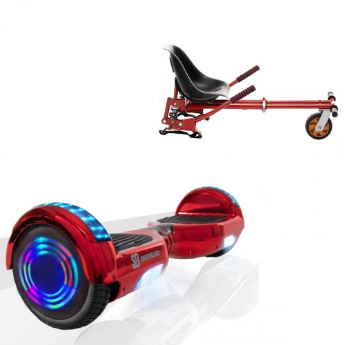 Pachet Hoverboard 6.5 inch cu Scaun cu Suspensii, Regular ElectroRed Junior, Autonomie Standard si Hoverkart Rosu cu Suspensii Duble, Smart Balance