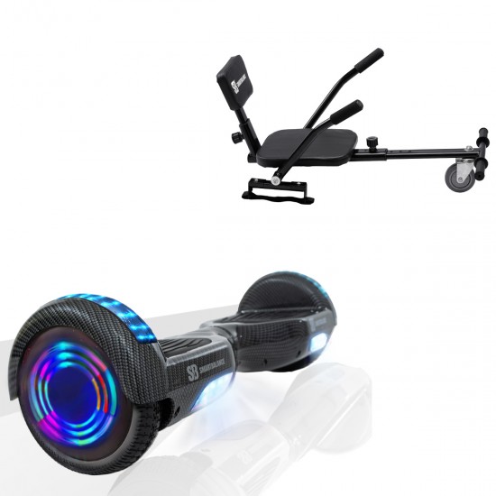 Pachet Hoverboard 6.5 inch cu Scaun Confort, Regular Carbon Junior, Autonomie Standard si Hoverkart cu Burete Negru, Smart Balance