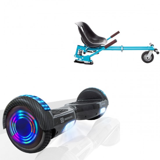 Pachet Hoverboard 6.5 inch cu Scaun cu Suspensii, Regular Carbon Junior, Autonomie Standard si Hoverkart Albastru cu Suspensii Duble, Smart Balance