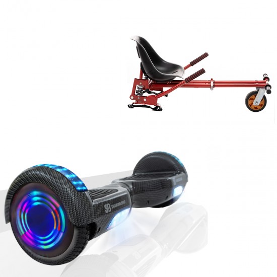 Pachet Hoverboard 6.5 inch cu Scaun cu Suspensii, Regular Carbon Junior, Autonomie Standard si Hoverkart Rosu cu Suspensii Duble, Smart Balance