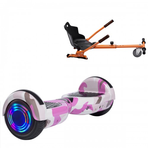 Pachet Hoverboard 6.5 inch cu Scaun Standard, Regular Camouflage Pink Junior, Autonomie Standard si Hoverkart Ergonomic Portocaliu, Smart Balance