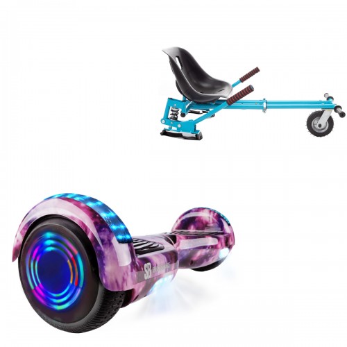 Pachet Hoverboard 6.5 inch cu Scaun cu Suspensii, Regular Galaxy Pink Junior, Autonomie Standard si Hoverkart Albastru cu Suspensii Duble, Smart Balance