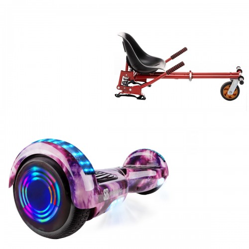 Pachet Hoverboard 6.5 inch cu Scaun cu Suspensii, Regular Galaxy Pink Junior, Autonomie Standard si Hoverkart Rosu cu Suspensii Duble, Smart Balance