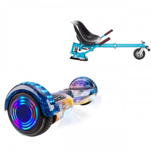 Pachet Hoverboard 6.5 inch cu Scaun cu Suspensii, Regular Galaxy Orange Junior, Autonomie Standard si Hoverkart Albastru cu Suspensii Duble, Smart Balance