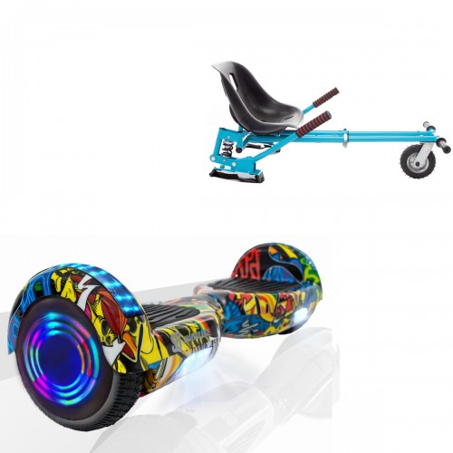 Pachet Hoverboard 6.5 inch cu Scaun cu Suspensii, Regular HipHop Junior, Autonomie Standard si Hoverkart Albastru cu Suspensii Duble, Smart Balance