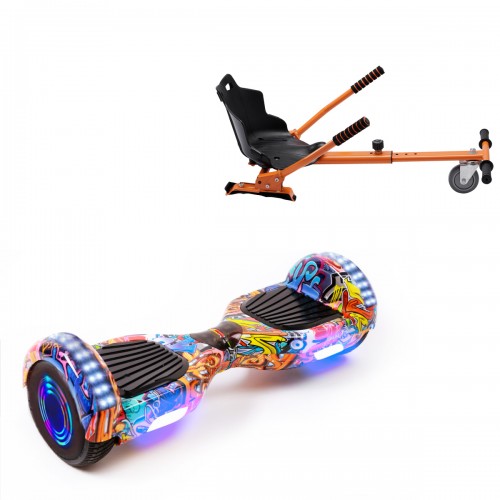 Pachet Hoverboard 6.5 inch cu Scaun Standard, Regular HipHop Orange Junior, Autonomie Standard si Hoverkart Ergonomic Portocaliu, Smart Balance