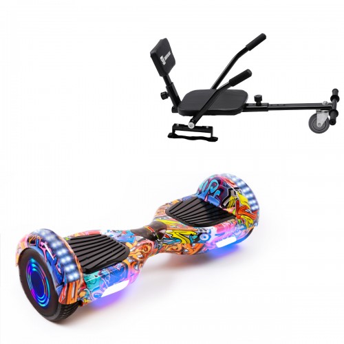 Pachet Hoverboard 6.5 inch cu Scaun Confort, Regular HipHop Orange Junior, Autonomie Standard si Hoverkart cu Burete Negru, Smart Balance