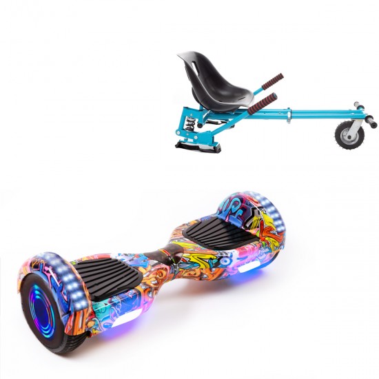 Pachet Hoverboard 6.5 inch cu Scaun cu Suspensii, Regular HipHop Orange Junior, Autonomie Standard si Hoverkart Albastru cu Suspensii Duble, Smart Balance