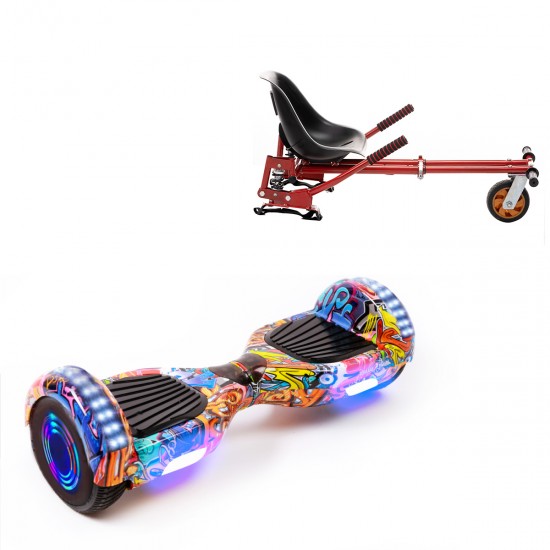 Pachet Hoverboard 6.5 inch cu Scaun cu Suspensii, Regular HipHop Orange Junior, Autonomie Standard si Hoverkart Rosu cu Suspensii Duble, Smart Balance