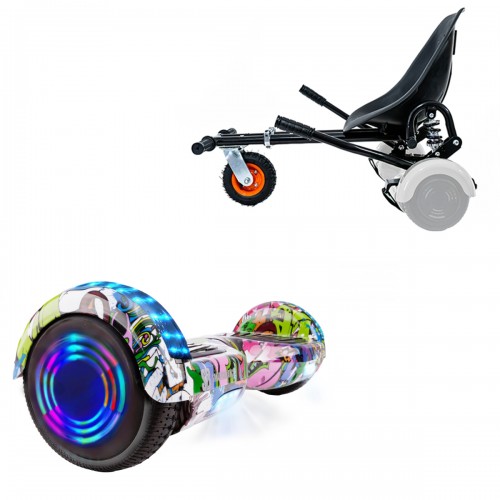 Pachet Hoverboard 6.5 inch cu Scaun cu Suspensii, Regular Multicolor Junior, Autonomie Standard si Hoverkart Negru cu Suspensii Duble, Smart Balance