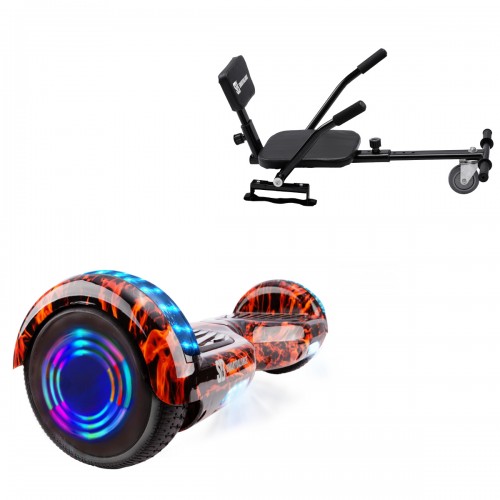 Pachet Hoverboard 6.5 inch cu Scaun Confort, Regular Flame Junior, Autonomie Standard si Hoverkart cu Burete Negru, Smart Balance