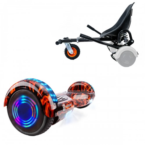 Pachet Hoverboard 6.5 inch cu Scaun cu Suspensii, Regular Flame Junior, Autonomie Standard si Hoverkart Negru cu Suspensii Duble, Smart Balance