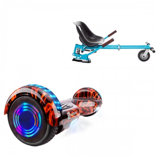 Pachet Hoverboard 6.5 inch cu Scaun cu Suspensii, Regular Flame Junior, Autonomie Standard si Hoverkart Albastru cu Suspensii Duble, Smart Balance