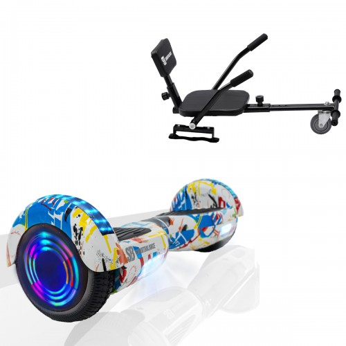 Pachet Hoverboard 6.5 inch cu Scaun Confort, Regular Splash Junior, Autonomie Standard si Hoverkart cu Burete Negru, Smart Balance