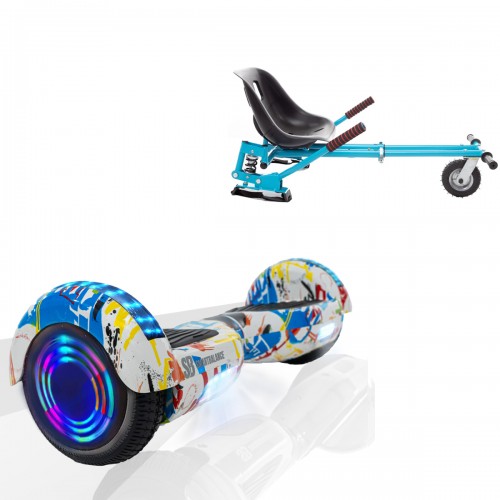 Pachet Hoverboard 6.5 inch cu Scaun cu Suspensii, Regular Splash Junior, Autonomie Standard si Hoverkart Albastru cu Suspensii Duble, Smart Balance